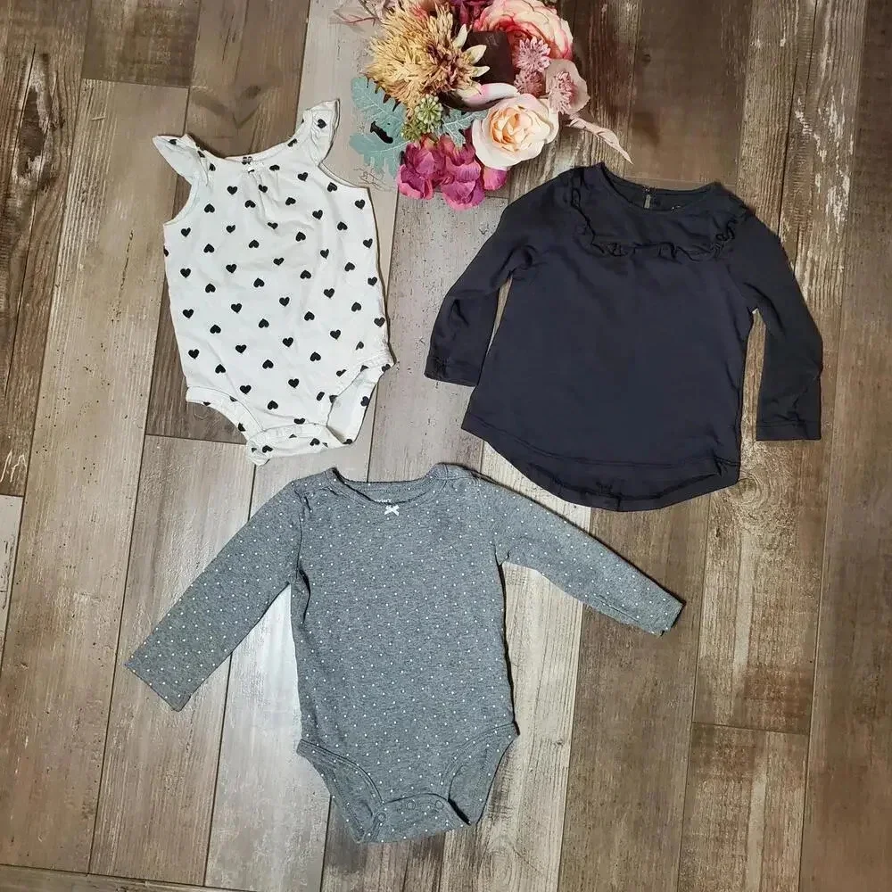 Carter's Neutral Colored Toddler Girl Size 18m Cotton Tops Clothing Bundle
